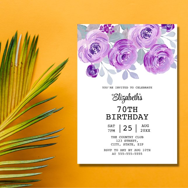 Invitation Pastel Purple Rose Floral Greenery 70e anniversair (Créateur téléchargé)