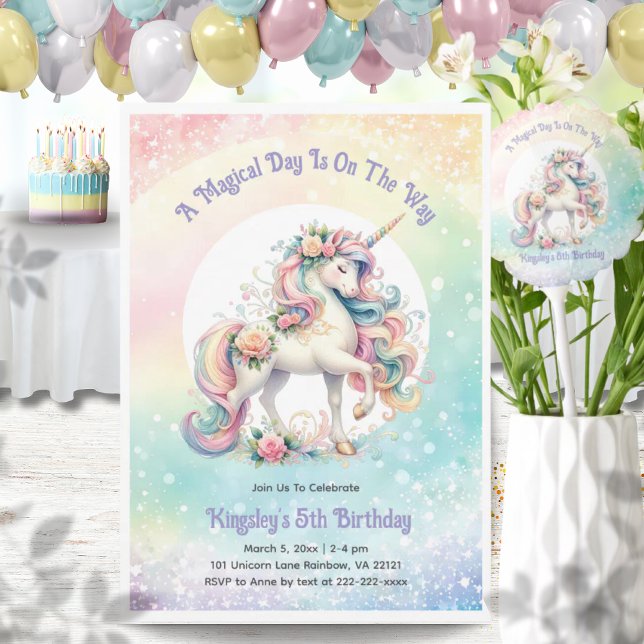 Invitation Pastel Radiant Rainbow Unicorn fête d'anniversaire (Pastel Radiant Rainbow Unicorn Birthday Party Invitation)