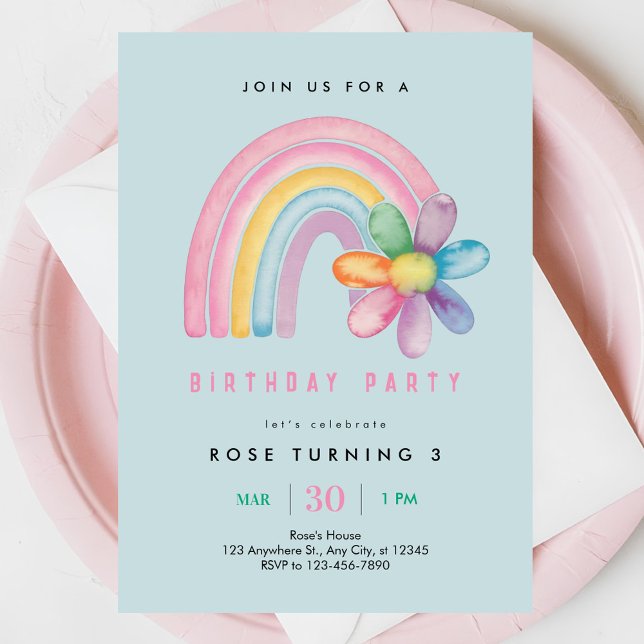 Invitation Pastel Rainbow 3ème fête d'anniversaire (Créateur téléchargé)