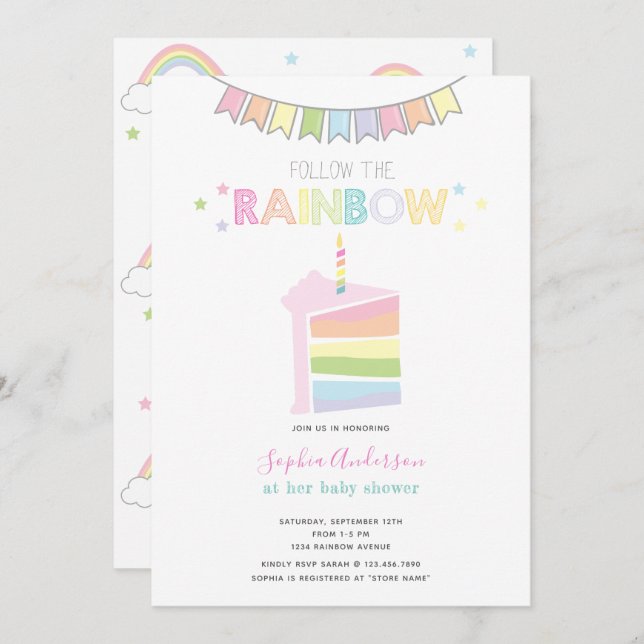 Invitation Pastel Rainbow Baby shower Party (Devant / Derrière)