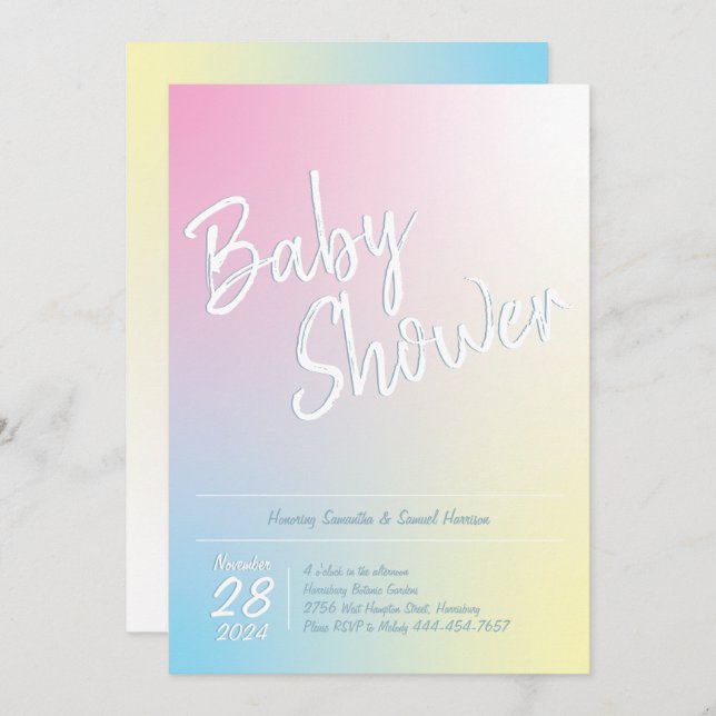 Invitation Pastel Rainbow Baby shower Simple Moderne (Devant / Derrière)