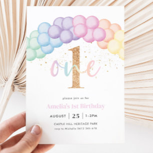 Invitation Pastel Rainbow Balloon Arch 1er anniversaire
