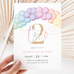 Invitation Pastel Rainbow Balloon Arch 2e fête d'anniversaire<br><div class="desc">Pastel Rainbow Balloon Garland - Une jolie invitation de 2ème anniversaire à thème arc-en-ciel pour votre fête d'anniversaire de petites filles. Notre design comprend des arcs de ballon aquarelle et des détails de parties scintillant en faux or.</div>