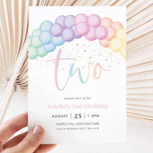 Invitation Pastel Rainbow Balloon Arch 2e fête d'anniversaire