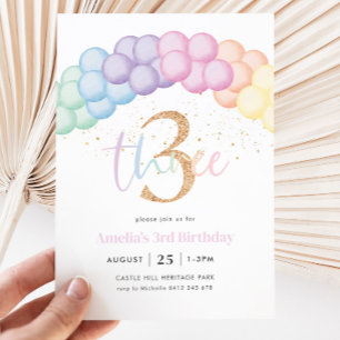 Invitation Pastel Rainbow Balloon Arch 3e fête d'anniversaire