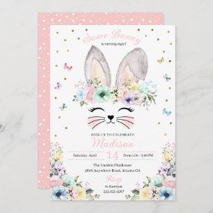 Invitation Pastel Rainbow Bunny Oars Fleur Couronne Anniversa