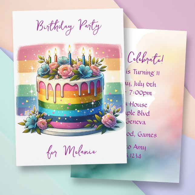Invitation Pastel Rainbow Cake | Fête d'anniversaire (Créateur téléchargé)