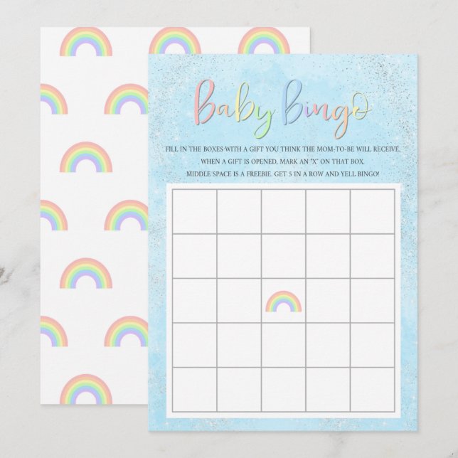 Invitation Pastel Rainbow & Clouds Baby Bingo (Devant / Derrière)