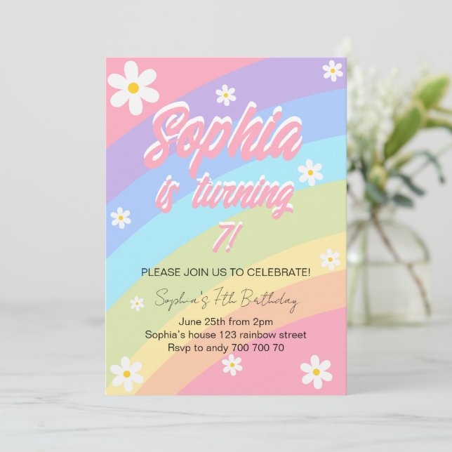 Invitation Pastel Rainbow Daisy Flower Anniversaire (Debout devant)
