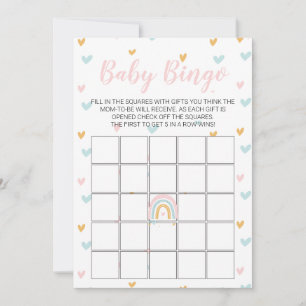 Invitation Pastel Rainbow et Hearts Baby shower Bingo Card