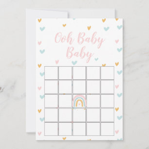 Invitation Pastel Rainbow et Hearts Baby shower Bingo Card