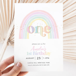 Invitation Pastel Rainbow Girls 1ère fête d'anniversaire