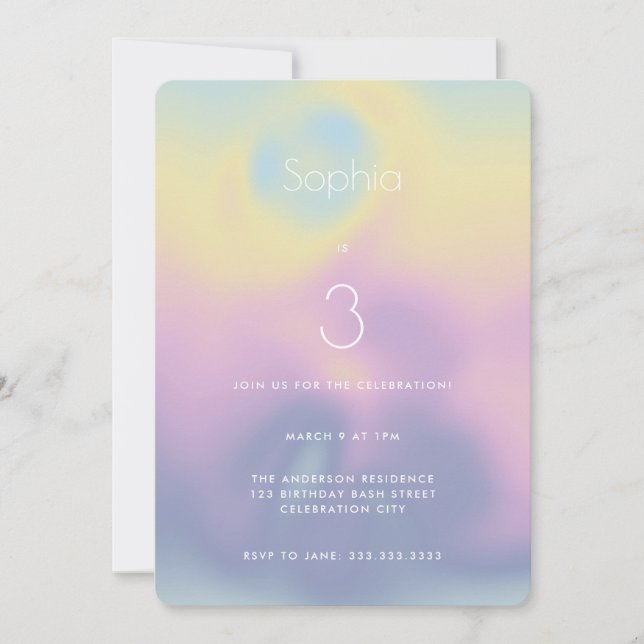 Invitation Pastel Rainbow Holographic Anniversaire de enfant  (Devant)