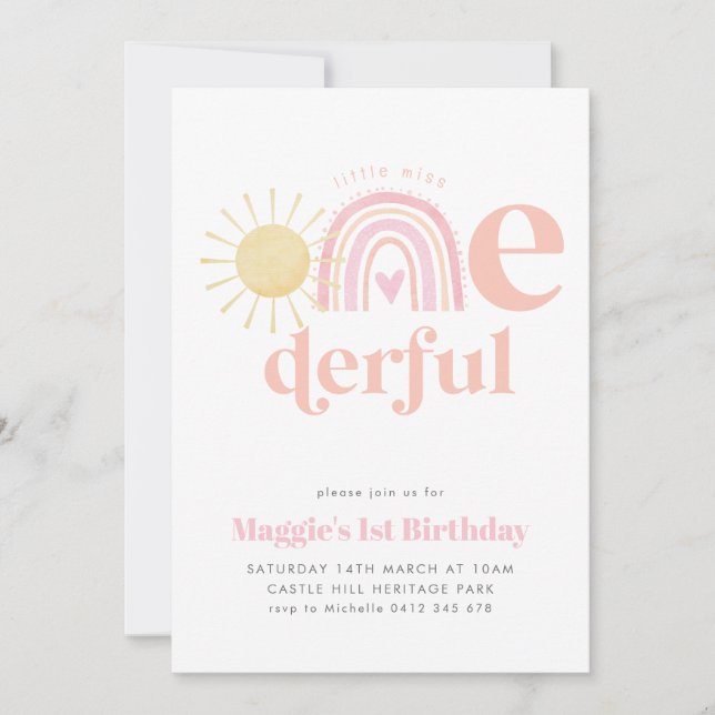 Invitation Pastel Rainbow Little Miss ONEderful 1er anniversa (Devant)