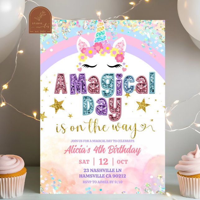 Invitation Pastel Rainbow Magical Unicorn girl birthday  (Créateur téléchargé)