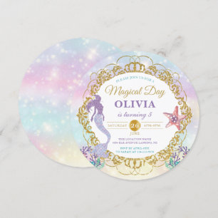 Invitation Pastel Rainbow Mermaid Sous La Mer Anniversaire