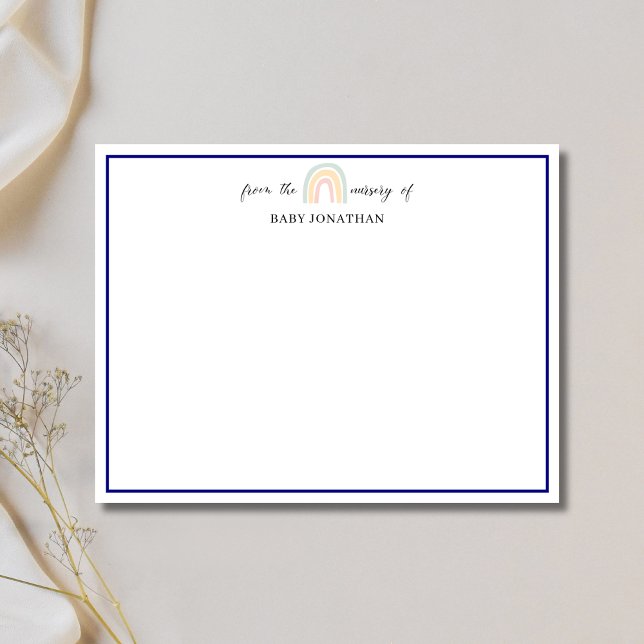 Invitation Pastel Rainbow Navy Blue Border Nursery Note Card (Créateur téléchargé)