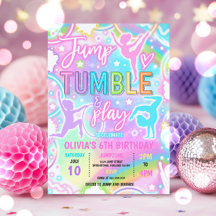 Invitation Pastel Rainbow Neon Gymnastique Anniversaire