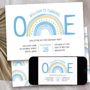 Invitation Pastel Rainbow One Garçon 1er Anniversaire