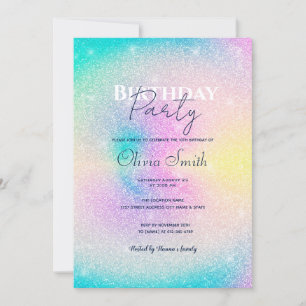 Invitation Pastel Rainbow Parties scintillant dégradé