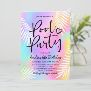 Invitation Pastel Rainbow Piscine Anniversaire