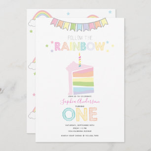 Invitation Pastel Rainbow Première fête d'anniversaire