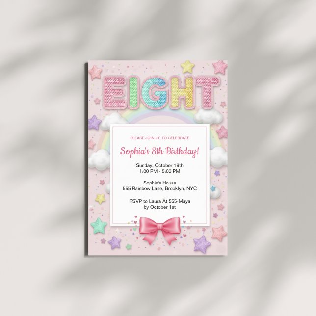 Invitation Pastel Rainbow Sequin Glitter Girl 8th Birthday (Créateur téléchargé)