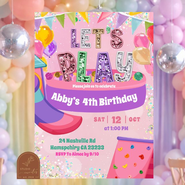 Invitation  Pastel Rainbow Sequin  Indoor Playground Birthday (Créateur téléchargé)