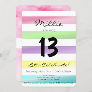 Invitation Pastel Rainbow Stripes Fille Anniversaire