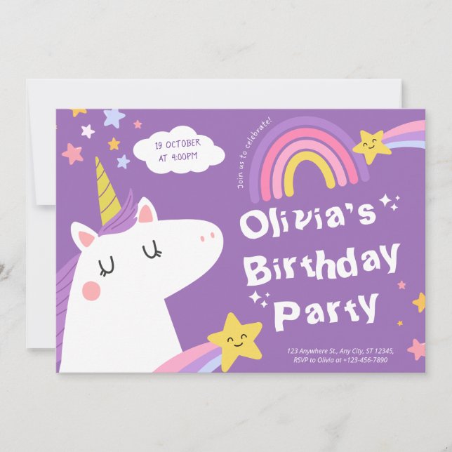 Invitation Pastel Rainbow Unicorn Anniversaire Fête Invitatio (Devant)
