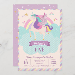 Invitation Pastel Rainbow Unicorn Magique Anniversaire mignon