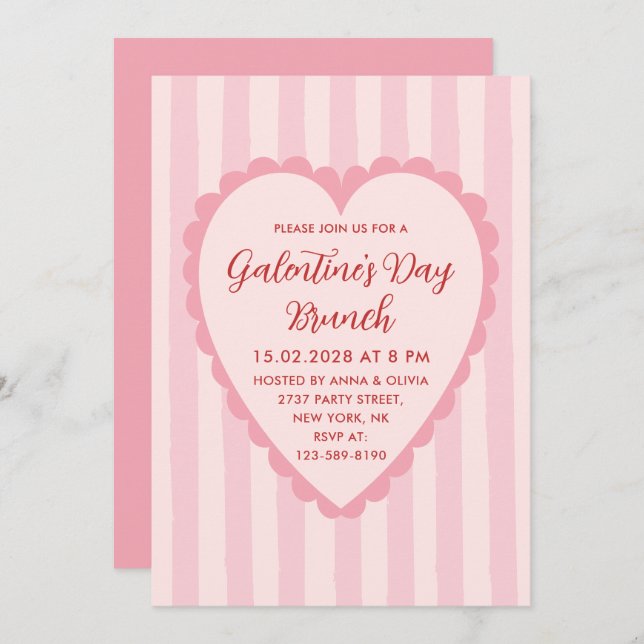 Invitation Pastel Red Pink Hand Drawn Galentine's Day Brunch (Devant / Derrière)