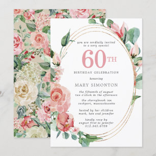 Invitation Pastel Red Rose Floral 60e fête d'anniversaire