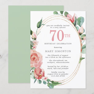 Invitation Pastel Red Rose Floral 70e fête d'anniversaire