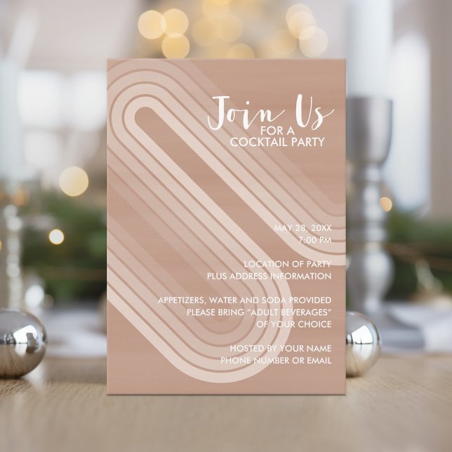 Invitation Pastel Retro Curvy Lines Champagne - Fête de Vacan (Holiday invitation with boho stripes and pastel colors.)
