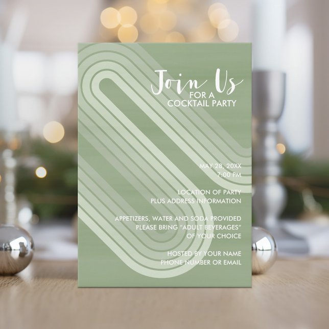 Invitation Pastel Retro Curvy Lines Juniper - Fête de Vacance (Holiday invitation with boho stripes and pastel colors.)