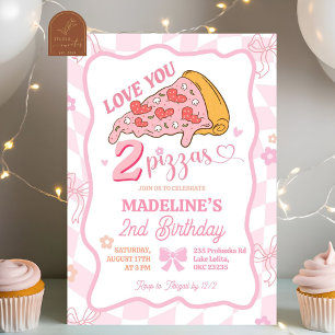 Invitation Pastel Retro Love You Two Pizza party