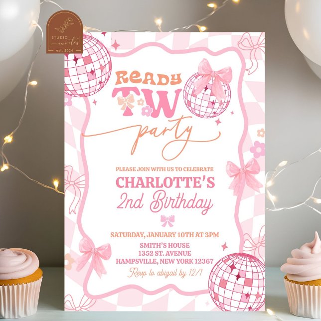 Invitation Pastel Retro prêt pour deux fête 2e Anniversaire (Créateur téléchargé)