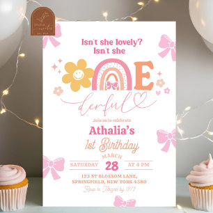 Invitation Pastel Retro Rainbow Onederday 1er anniversaire