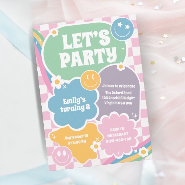 Invitation Pastel Retro Sourires Super Anniversaire (Créateur téléchargé)