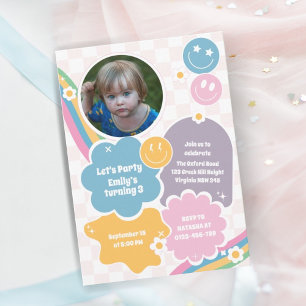 Invitation Pastel Retro Sourires Super Photo Anniversaire
