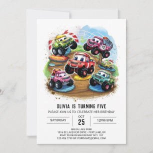 Invitation Pastel Road Monster Truck Anniversaire