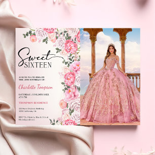 Invitation Pastel romantique Roses Floral Sweet 16 Photo