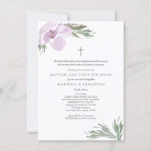 Invitation Pastel Rose Aquarelle Florals Twins Baptême