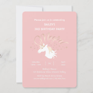 Invitation Pastel rose blanc magique Unicorn fille Anniversai