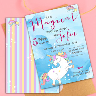 Invitation Pastel rose bleu Magique Unicorn Thématique Annive