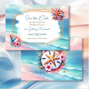 Invitation Pastel Rose Bleu Océan Afficher Mariage Enregistre
