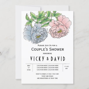 Invitation Pastel rose & bleu pivoines mariage couples douche
