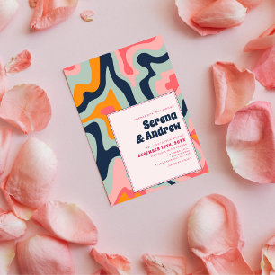 Invitation Pastel Rose Bleu Super les années 70 psychédélique