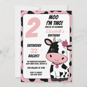 Invitation Pastel Rose et Black Moo Cow Quel âge Anniversaire